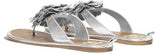 Silver Crumpled Goatskin Flower Thong Sandals