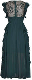 Ruffled Lace-Paneled Midi Dress