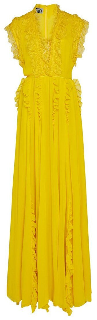 Ruffled Lace-Trimmed Chiffon Gown