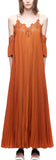 Burnt Orange Pleated Dress with Off-Shoulder Detail - DESIGNER INSPIRED FASHIONS