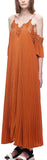 Burnt Orange Pleated Dress with Off-Shoulder Detail - DESIGNER INSPIRED FASHIONS