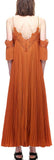 Burnt Orange Pleated Dress with Off-Shoulder Detail - DESIGNER INSPIRED FASHIONS