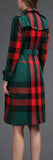 Check-Print Double-Breasted Trench Coat, Green