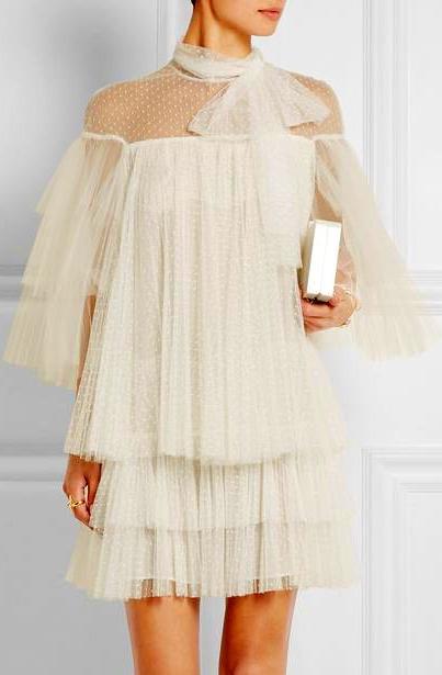 Lace & Tulle Tiered Point D'Esprit Dress in White - DESIGNER INSPIRED FASHIONS