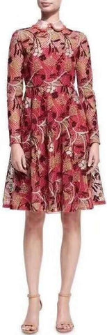 Lotus Guipure Lace Long-Sleeve Dress, Pink