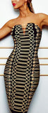 Button-Embellished Embroidered Strapless Mini Dress