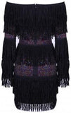 Crystal-Embellished Off-the-Shoulder Fringed Mini Dress *Low Stock*