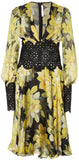 Long-Sleeve V-Sleeve Floral Print Dress - DESIGNER INSPIRED FASHIONS