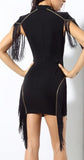 Fringed Mesh-Panel Mini Dress