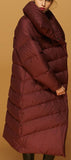 Asymmetric Paneled Duck-Down Puffer Coat in Red - DESIGNER INSPIRED FASHIONS