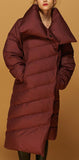 Asymmetric Paneled Duck-Down Puffer Coat in Red - DESIGNER INSPIRED FASHIONS