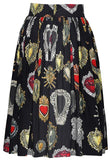 Sacred Heart Pleated A-Line Printed Poplin Skirt