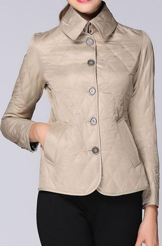 Diamond Quilted Jacket in Beige - DESIGNER INSPIRED FASHIONS