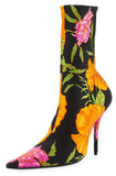 Floral Satin Pointed Toe Bootie
