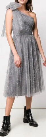 One-Shoulder Tulle Dress, Grey