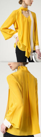 Ruffle Silk V-Neck Blouse
