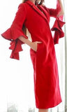 Ruffle-Sleeve Wool & Cashmere Coat in Red - DESIGNER INSPIRED FASHIONS