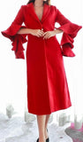 Ruffle-Sleeve Wool & Cashmere Coat in Red - DESIGNER INSPIRED FASHIONS