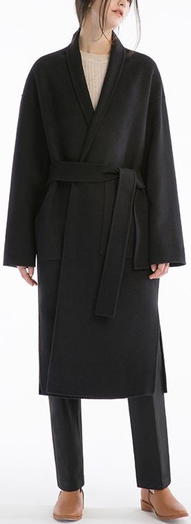 Robe-Wrap Wool Coat, Black