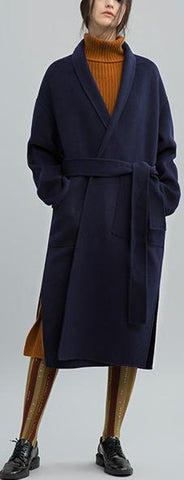 Robe-Wrap Wool Coat, Navy Blue or Army Green