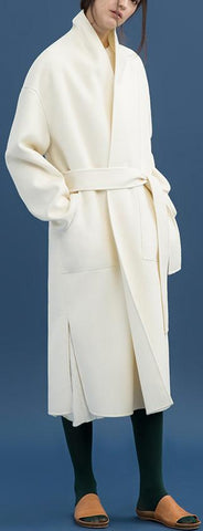Robe-Wrap Wool Coat, White