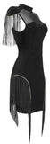 Fringed Mesh-Panel Mini Dress