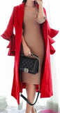 Ruffle-Sleeve Wool & Cashmere Coat in Red - DESIGNER INSPIRED FASHIONS