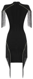 Fringed Mesh-Panel Mini Dress