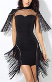 Fringed Mesh-Panel Mini Dress
