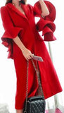 Ruffle-Sleeve Wool & Cashmere Coat in Red - DESIGNER INSPIRED FASHIONS