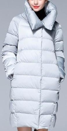 High-Collar Puffer Coat in Light Grey or Deep Blue - DESIGNER INSPIRED FASHIONS