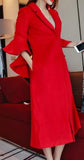 Ruffle-Sleeve Wool & Cashmere Coat in Red - DESIGNER INSPIRED FASHIONS