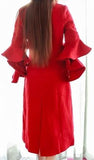Ruffle-Sleeve Wool & Cashmere Coat in Red - DESIGNER INSPIRED FASHIONS