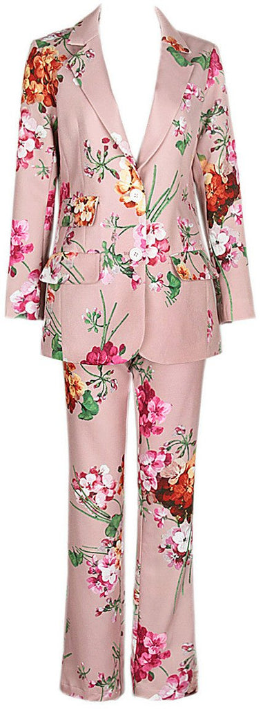 Floral 'Blooms' Printed Blazer & Pant Set-Ladies Suit in pink - DESIGNER INSPIRED FASHIONS