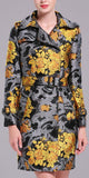 Gold Floral Printed Trench Coat - DESIGNER INSPIRED FASHIONS