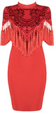 'Addisan' Sequin-Embellished Tassel Stretch Mini Dress - Red or Black
