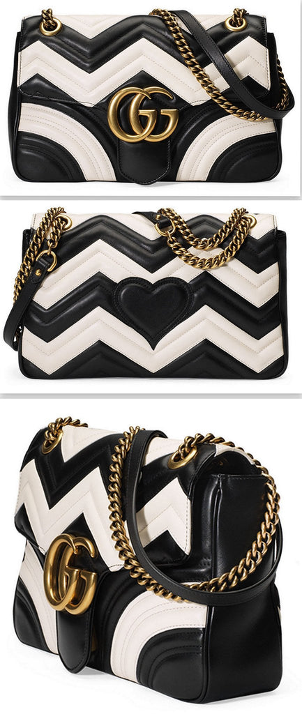 GG Marmont Chevron Shoulder Bag Black/White - DESIGNER INSPIRED FASHIONS