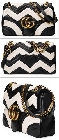 GG Marmont Chevron Shoulder Bag Black/White - DESIGNER INSPIRED FASHIONS