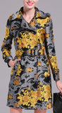 Gold Floral Printed Trench Coat - DESIGNER INSPIRED FASHIONS