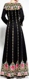 Rose Brocade Print Black Gown