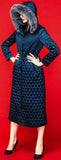 Fur-Hooded Diamond-Quilted Down Coat in Blue or Red - DESIGNER INSPIRED FASHIONS