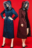 Fur-Hooded Diamond-Quilted Down Coat in Blue or Red - DESIGNER INSPIRED FASHIONS