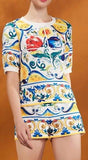 'Majolica' Print Top & Short Set - DESIGNER INSPIRED FASHIONS