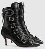 Black Leather Buckle Ankle Boots - DESIGNER INSPIRED FASHIONS