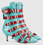 Leather Buckle Ankle Boots - Black or Light Blue - DESIGNER INSPIRED FASHIONS