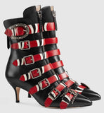 Leather Buckle Ankle Boots - Black or Light Blue - DESIGNER INSPIRED FASHIONS