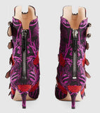 Floral Jacquard Buckle Ankle Boots