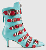 Leather Buckle Ankle Boots - Black or Light Blue - DESIGNER INSPIRED FASHIONS