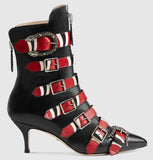 Leather Buckle Ankle Boots - Black or Light Blue - DESIGNER INSPIRED FASHIONS