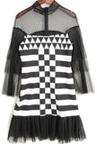 Black Tulle-inset Geometric-print Mini Dress - DESIGNER INSPIRED FASHIONS
